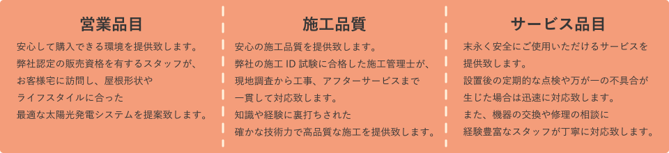 営業品目＆施工品質＆サービス品目の説明